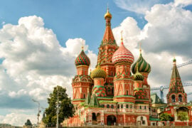 St Basil`s Cathedral on the Red Square in Moscow, Russia.